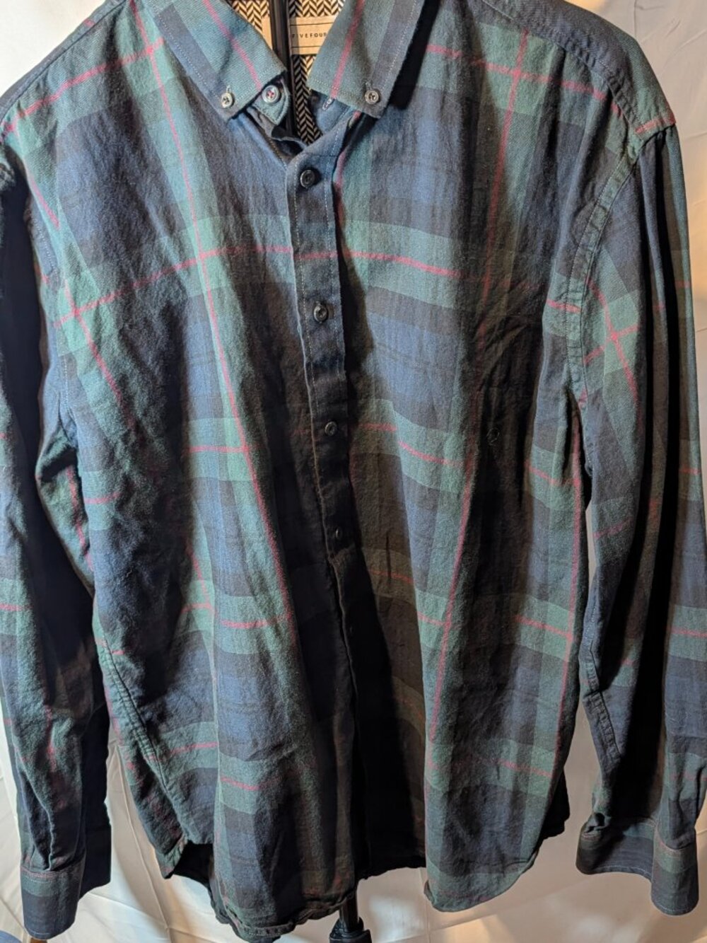 Five Four Button Down Shirt Men's XL 42-44 Cotton Black/Green/Red Plaid